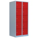 L&uuml;llmann&reg; Schlie&szlig;fachschrank, 2 Abteile, 10 F&auml;cher, 1800 x 600 x 500 mm, grau/feuerrot