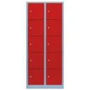L&uuml;llmann&reg; Schlie&szlig;fachschrank, 2 Abteile, 10 F&auml;cher, 1800 x 600 x 500 mm, grau/feuerrot