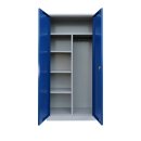 L&uuml;llmann&reg; Mehrzweckschrank mit Fl&uuml;gelt&uuml;ren, 1800 x 800 x 383 mm, grau/enzianblau