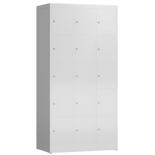 B-WARE - ClassiX Schließfachschrank, 3 Abteile à 5 Fächer, 1800 x 870 x 500 mm, lichtgrau