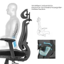 B&uuml;rodrehstuhl mit Kopf- Nackenst&uuml;tze und 3D Armlehnen, Netzr&uuml;cken, Lordosenst&uuml;tze, Alu Fu&szlig;kreuz, schwarz