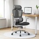 B&uuml;rodrehstuhl mit Kopf- Nackenst&uuml;tze und 5D Armlehnen, 3D geteilter Netzr&uuml;cken, Lordosenst&uuml;tze, schwarz/schwarz