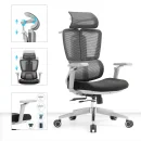 B&uuml;rodrehstuhl mit Kopf- Nackenst&uuml;tze und 5D Armlehnen, 3D geteilter Netzr&uuml;cken, Lordosenst&uuml;tze, schwarz/schwarz