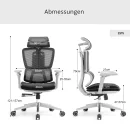 B&uuml;rodrehstuhl mit Kopf- Nackenst&uuml;tze und 5D Armlehnen, 3D geteilter Netzr&uuml;cken, Lordosenst&uuml;tze, schwarz/schwarz