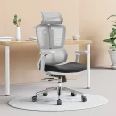 B&uuml;rodrehstuhl mit Kopf- Nackenst&uuml;tze und 5D Armlehnen, 3D geteilter Netzr&uuml;cken, Lordosenst&uuml;tze, grau/schwarz