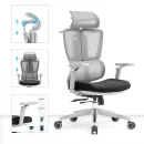 B&uuml;rodrehstuhl mit Kopf- Nackenst&uuml;tze und 5D Armlehnen, 3D geteilter Netzr&uuml;cken, Lordosenst&uuml;tze, grau/schwarz