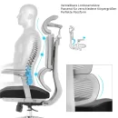 B&uuml;rodrehstuhl mit Kopf- Nackenst&uuml;tze und 5D Armlehnen, 3D geteilter Netzr&uuml;cken, Lordosenst&uuml;tze, grau/schwarz