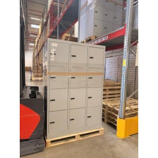 B-WARE - XL Fächerschrank grau, 120 cm breit, 12 Fächer, Zahlenkombischloss