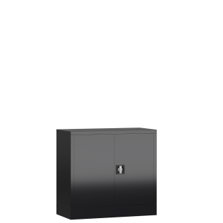 Seitenansicht vom Steelboxx Metallschrank abschließbar Flügeltürenschrank Aktenschrank 750 x 800 x 380 mm schwarz X-530309 komplett montiert.
