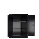 Frontansicht mit geschlossenen T&uuml;ren vom Steelboxx Metallschrank abschlie&szlig;bar Fl&uuml;gelt&uuml;renschrank Aktenschrank 120x92x42cm schwarz X-530329 komplett montiert.